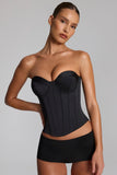 Satin Lace Up Corset Top in Black