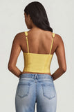 Plunge Neck Scalloped Corset Top in Pastel Yellow