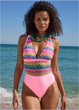 Crochet Open Back One Piece Pink Multi