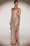Embellished Bandeau Neck Strapless Gown in Rose Gold