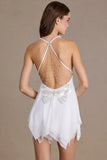 Chiffon Plunge Neck Open Back Mini Dress in Snow