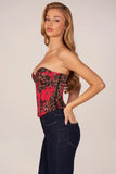 Bandeau Lace Up Corset Top in Rose Leopard Print