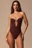Cut Out Bandeau Swimsuit in Espresso Brown
