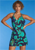 Low Back Cover Up Dress Blue Block Floral
