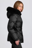Waterproof Faux Fur Hood Ski Jacket in Black