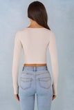 Ribbed Modal Long Sleeve Laced Bra Top in Ivory