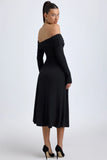 Modal Off Shoulder Ruched Midaxi Dress in Black