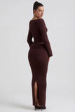 Ribbed Knit Foldover Maxi Skirt in Espresso