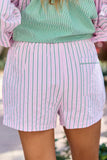 Palm Grove Light Pink and Green Striped Pull On Boxer Shorts