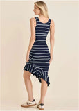 Ruffle Hem High Low Dress Navy White
