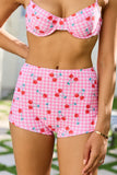 Coastal Darling Pink Cherry Gingham High Waisted Bikini Bottom