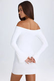 Off Shoulder Cut Out Mini Dress in White