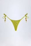 Charm Detail Thong Bikini Bottoms in Olive Green