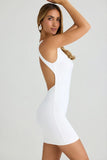 Modal High Neck Open Back Mini Dress in White