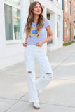 Ariel White Distressed Wide Leg Jeans
