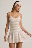 Modal Ribbed Tie Back A Line Mini Dress in Pink Yellow Stripe
