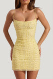 Embellished Scoop Neck Bodycon Mini Dress in Yellow