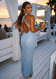 Worth The Wait Sequin Maxi Dress Blue