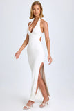 Modal Lace Trim Halterneck Maxi Dress in White