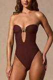 Cut Out Bandeau Swimsuit in Espresso Brown