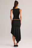 Modal Low Rise Asymmetric Midaxi Skirt in Black