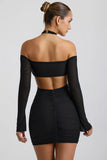 Off Shoulder Ruched Cut Out Mini Dress in Black