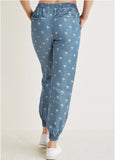Printed Chambray Joggers Light Wash