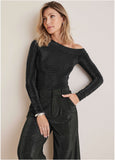 Glitter Knit One Shoulder Top Jet Black Glitter Knit