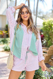 Palm Grove Light Pink and Green Multi Stripe Button Down Shirt