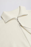 Ribbed Knit Zip Up Cropped Sweatshirt in Ivory