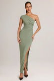 Modal Asymmetric Ruched Maxi Dress in Sage Green