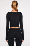 Ribbed Modal Long Sleeve Laced Bra Top in Black