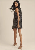 Mockneck Sequin Mini Dress Black Gold