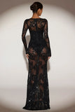 Sheer Embellished Bodysuit Corset Gown Dress in Black