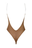 Soft Mesh Invisible Strap Thong Bodysuit in Almond