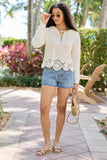 Harrisyn Ivory Cropped Crochet V Neck Hoodie