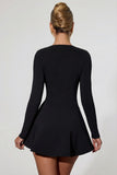 Bow Detail Plunge Neck A Line Mini Dress in Black