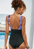Tie Front One Piece Violet Mixed Animal
