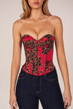 Bandeau Lace Up Corset Top in Rose Leopard Print