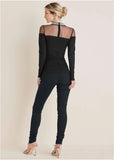 Embellished Neck Mesh Top Jet Black