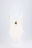 Cut Out Hardware Detail Swimsuit in White