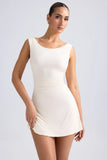 Off Shoulder Cowl Back A Line Mini Dress in Ivory
