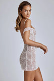 Sheer Lace A Line Mini Dress in Ivory