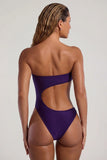 Bead Embellished Cut Out Bandeau Swimsuit in Deep Purple