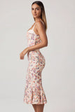 Layered Bra Detail Fishtail Midaxi Dress in Primrose Floral Print