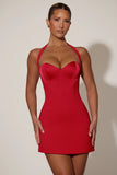 Heart Detail Halterneck A Line Mini Dress in Red