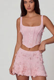 Embellished Mid Rise A Line Mini Skirt in Soft Pink