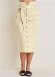 Color Denim Midi Skirt Cream