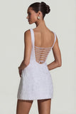 Embellished Structured A Line Mini Dress in White