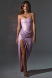 Embellished Bandeau Cowl Waist Maxi Dress in Pink